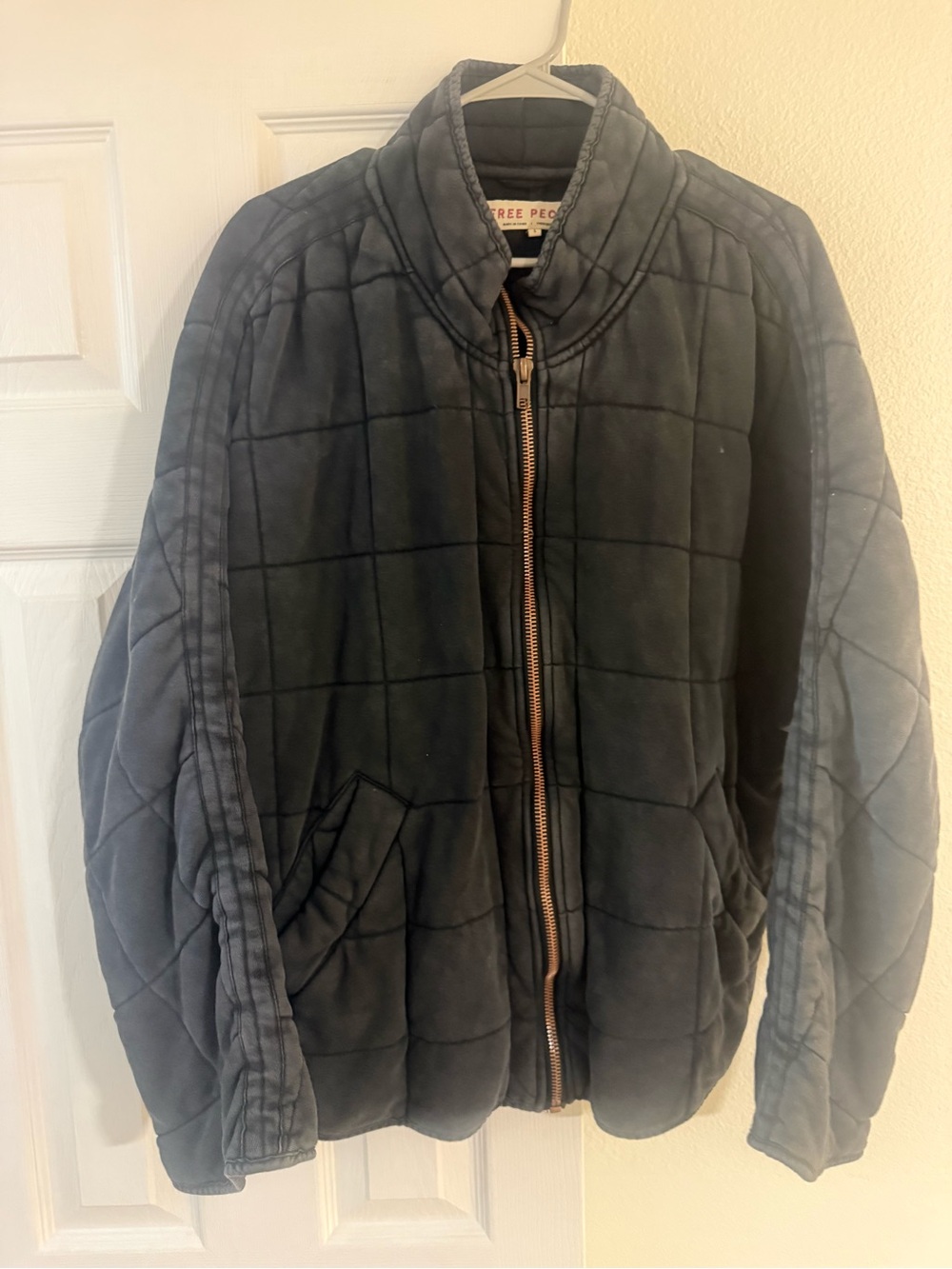Free People Quilted Black Zip-Up Jacket